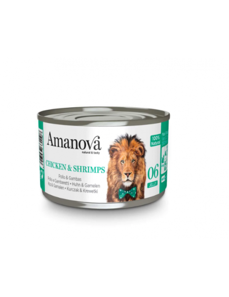 amanova lata gato pollo y gambas gelatina