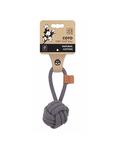 m-pets coto cuerda pelota con lazada gris 6.5cm