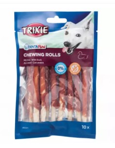 trixie chewing rolls with duck