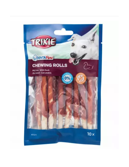 trixie chewing rolls with duck