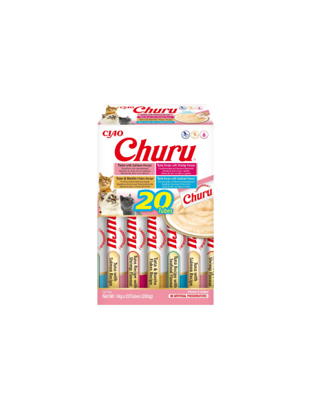 ciao churu pack 20 snacks variados gato crema suave atún 2