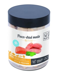 m-pets snack liofilizado pollo, salmón y pato con espinacas