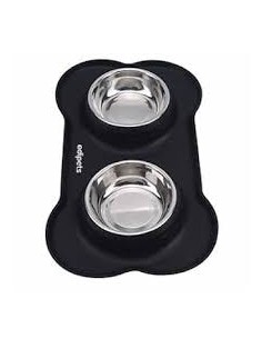 m-pets comedero doble hueso negro 200ml 2