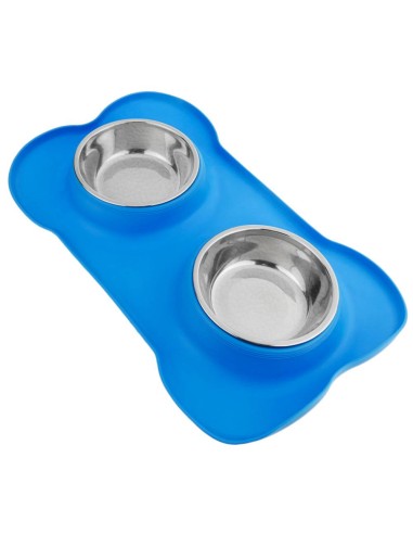 m-pets comedero doble hueso azul 400ml