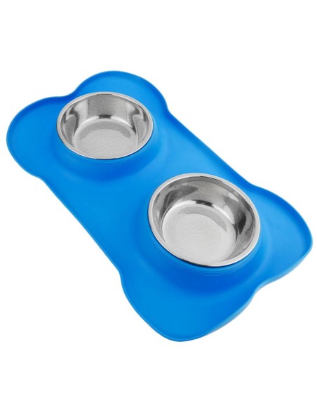 m-pets comedero doble hueso azul 200ml