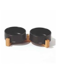 m-pets comedero cerámica/bambú doble negro