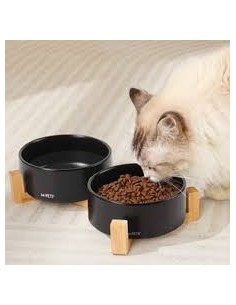 m-pets comedero cerámica/bambú doble blanco 2