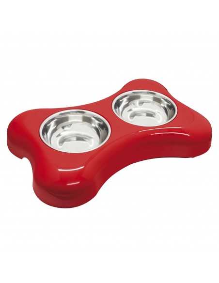 ICA COMEDERO ACERO DOBLE ROJO FORMA HUESO - 21cm